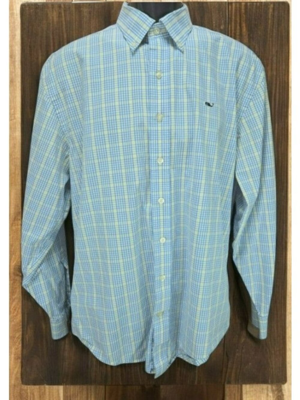Vineyard Vines Mens Whale Shirt Medium Blue Yellow Gingham